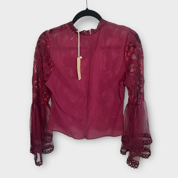 NEW Peach lace sheer boho blouse withh flare bell sleeves - Picture 6 of 8